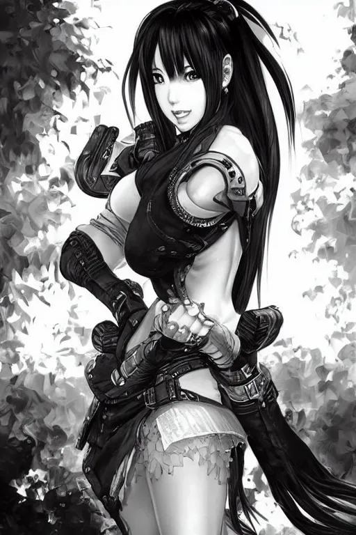 Image similar to highly detailed manga line art portrait of tifa from Final Fantasy, very detailed, realistic, by Stanley Artgerm Lau, greg rutkowski, thomas kindkade, alphonse mucha, loish, norman rockwell J.