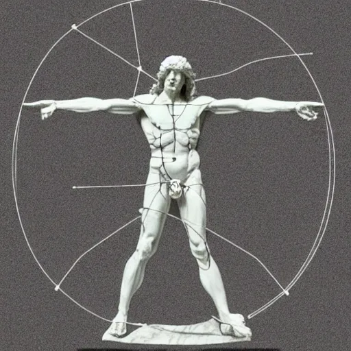 Prompt: Vitruvian Man as a marble sculpture