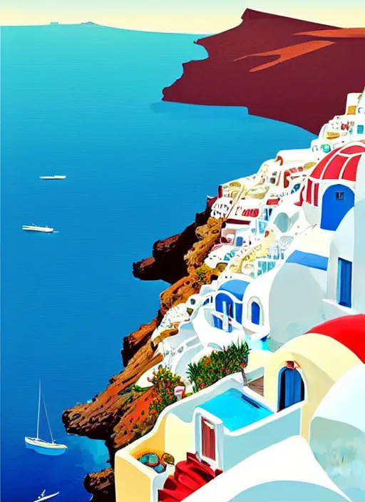 Prompt: a travel poster illustration depicting a house in santorini with an ocean view, white architecture, digital painting, vector art, trending on artstration, by anton fadeev, by alena aenami