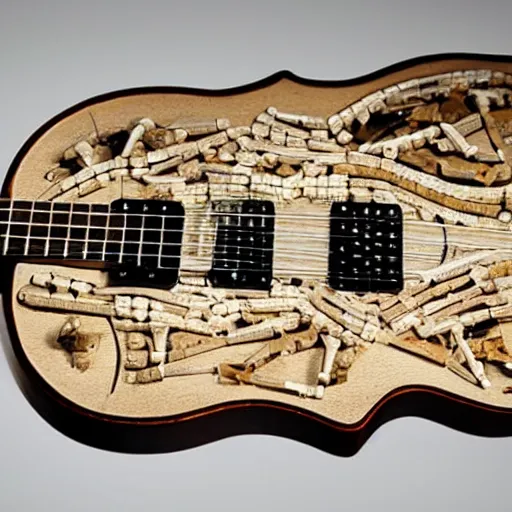 Prompt: electric guitar made of bones, intricate, realistic, perfect shape