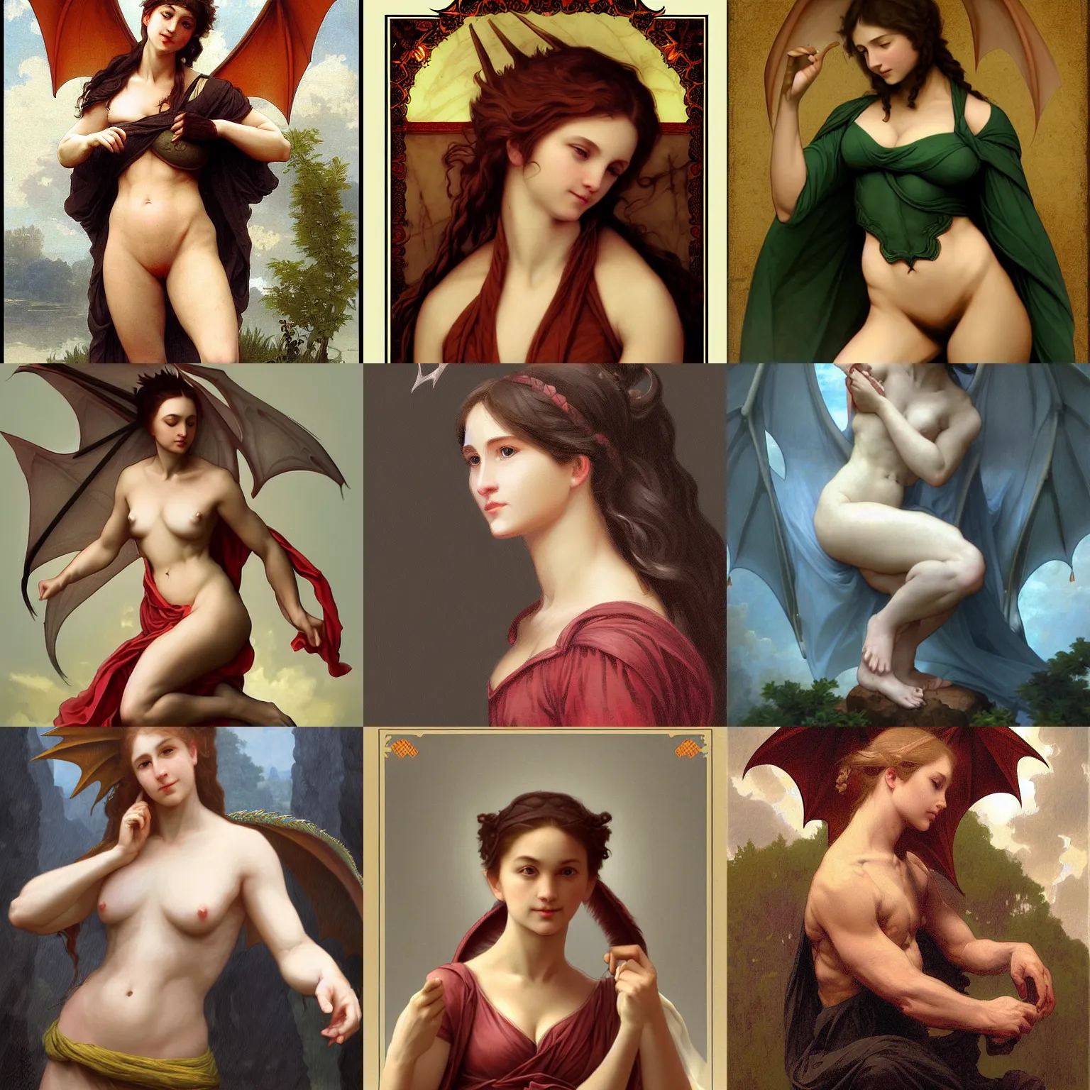 Prompt: dragon, artstation, in the style of Bouguereau