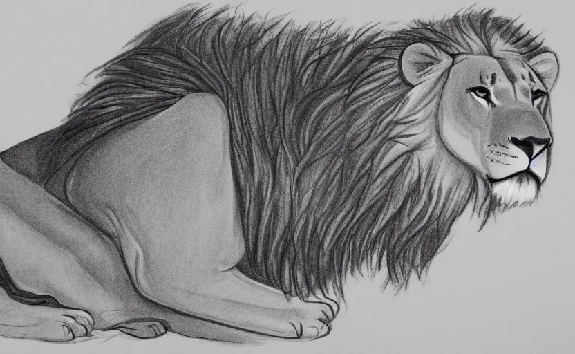 Image similar to single line full body drawing of a lion lying. single line challenge. winner