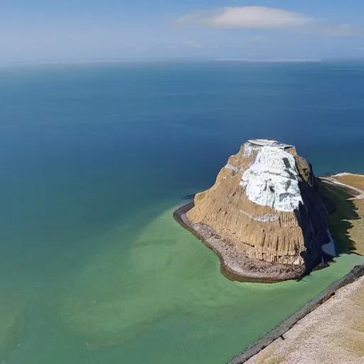 Prompt: a island made of steep salt cliffs