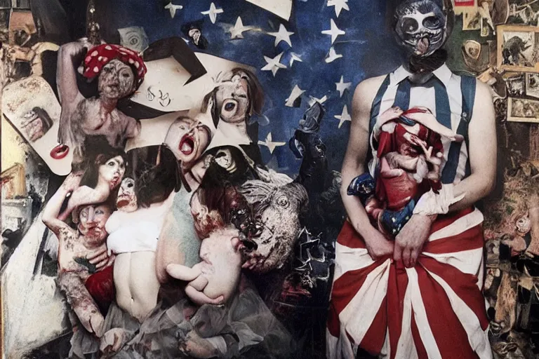 Image similar to full color american nightmare, joel peter witkin photo of 1 9 5 0 s suburban family, capitalist propaganda meets body horror, patriotic nihilism, annie liebovitz, bosch, disney