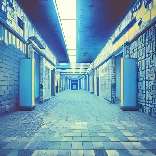 Prompt: city of liminal spaces vaporwave style