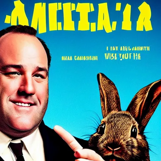 Prompt: movie poster of a comedy movie starring james gandolfini and a bunch of rabbits, high - detail,