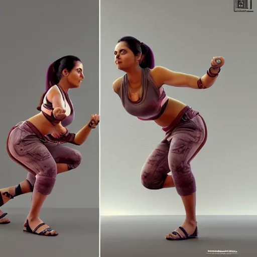 Image similar to south indian woman doing squats, ultra realistic, concept art, intricate details, highly detailed, photorealistic, octane render, 8 k, unreal engine