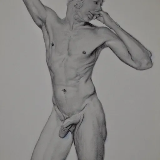 Prompt: a pencil study of a male body, berne hogarth, david hockney