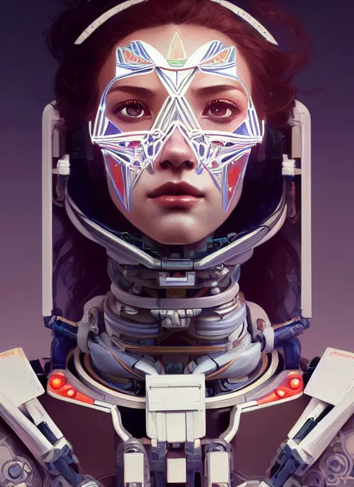 Image similar to symmetry!! portrait of a robot astronaut, floral! horizon zero dawn machine, intricate, elegant, highly detailed, digital painting, artstation, concept art, smooth, sharp focus, illustration, art by artgerm and greg rutkowski and alphonse mucha, 8 k