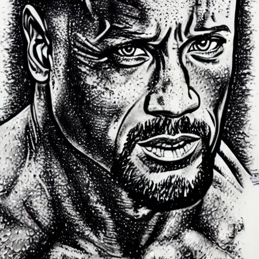 Image similar to dwayne johnson, detailed, pen and ink, stippling