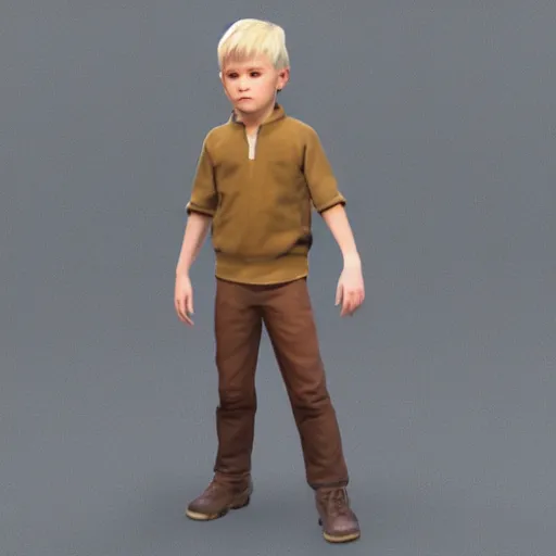 Image similar to full body unreal engine 5 render of a blonde boy