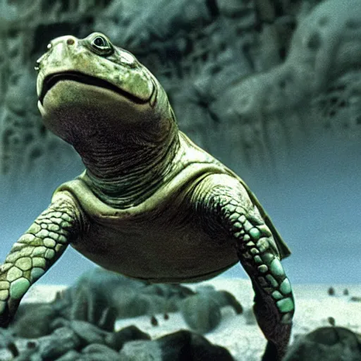 Prompt: a film still of anthropomorphic turtle ( from the bible ) in star wars 1 9 7 7, realistic, photorealistic, detailed,