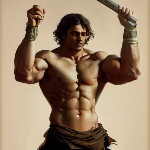 Image similar to twitch streamer ItsSliker as a Greek god, gorgeous, amazing, muscular, fit, very muscular male body, intricate, highly detailed, digital painting, artstation, concept art, sharp focus, illustration, art by greg rutkowski and alphonse mucha