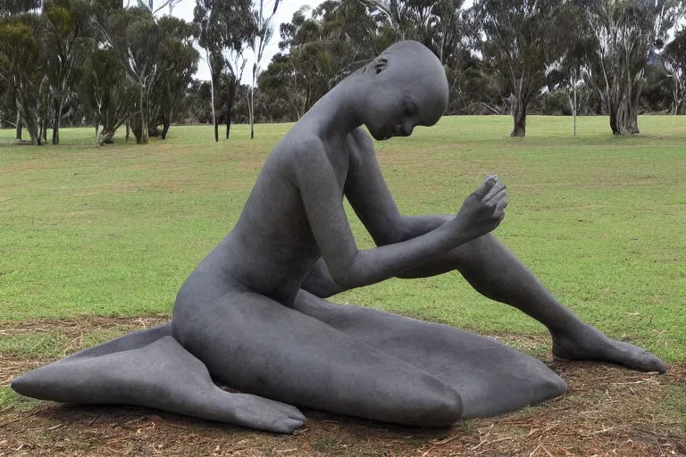 Image similar to “dramatic award-winning sculpture in an Australian wetlands, sculpture garden”