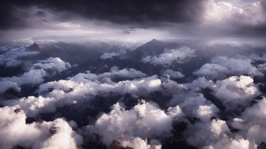 Image similar to amazing landscape photo of a sky island over the clouds by marc adamus, beautiful dramatic lighting