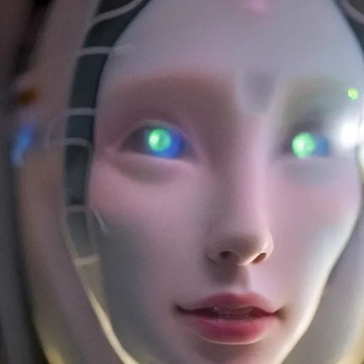 Prompt: A humanoid robot with wires coming out of her eyes, computer screens in the background, a thin layer of smoke, XF IQ4, 150MP, 50mm, F1.4, ISO 200, 1/160s, natural light