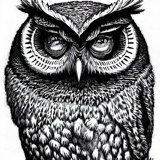 Prompt: A wise owl by Kentaro Miura, highly detailed, black and white