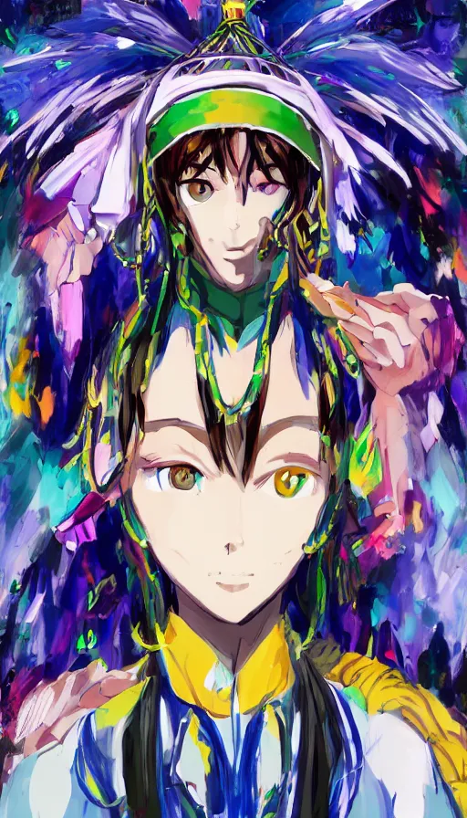 Image similar to portrait of a digital shaman, by gainax co,