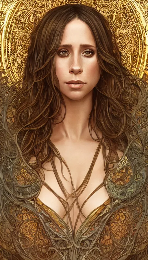 Image similar to jennifer love hewitt, acotar, fibonacci, sweat drops, intricate fashion clothing, insane, intricate, highly detailed, surrealistic, digital painting, artstation, concept art, smooth, sharp focus, illustration, unreal engine 5, 8 k, art by artgerm and greg rutkowski and alphonse mucha