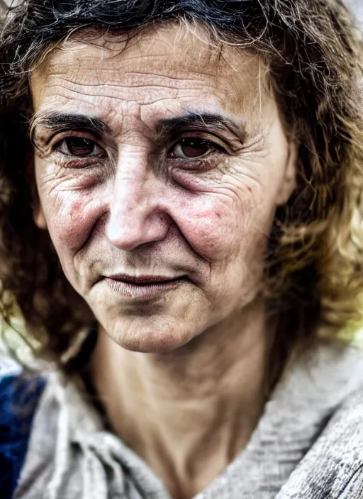 Image similar to close up portrait of beautiful Italian woman, candid street portrait award winning