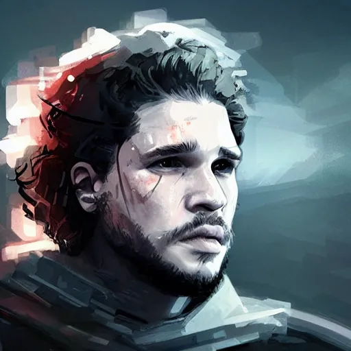 Image similar to kit harington portrait, dystopia core, apocalyptic, armor, warrior, dramatic, sharp focus, fiction, neon, fantasy, hyper detailed, digital art, trending in artstation, cinematic lighting, studio quality, smooth render, unreal engine 5 rendered, octane rendered, art style and nixeu and wlop and krenz cushart