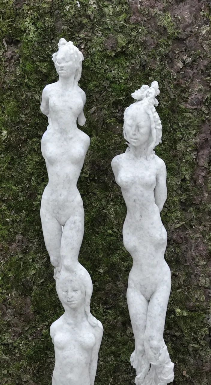 Prompt: intrincate carrara white marble mossy statue of Oblivium Blossom Goddess made by Kris Kuksi and HR Giger and Lois Greenfield
