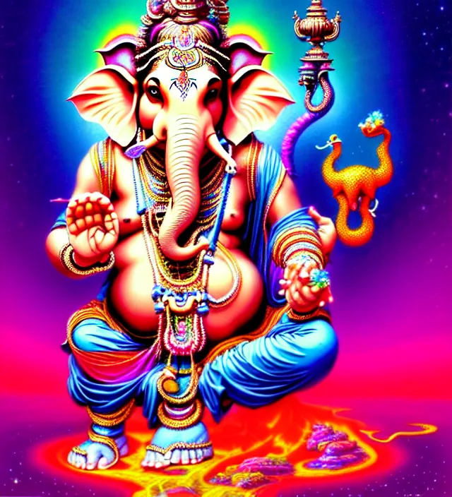 Image similar to lisa frank pattern fantasy character portrait of ganesha, ultra realistic, wide angle, intricate details, blade runner artifacts, highly detailed by peter mohrbacher, wayne barlowe, boris vallejo, hajime sorayama aaron horkey, gaston bussiere, craig mullins