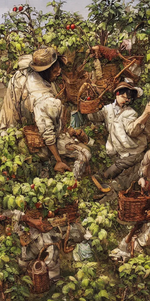 Image similar to oil painting scene from apple gardeners by kim jung gi