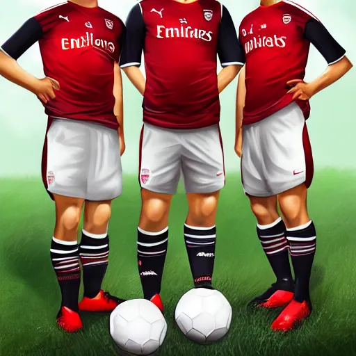 Image similar to a promo portrait of anthropormorphic hot dogs in arsenal soccer jerseys playing football, happy,