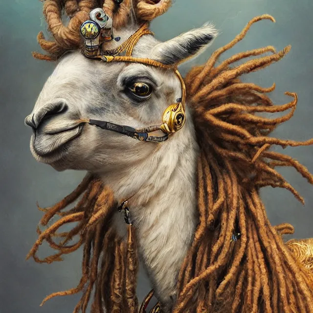 Image similar to llama with dreadlocks, by mandy jurgens, ernst haeckel, james jean. scifi