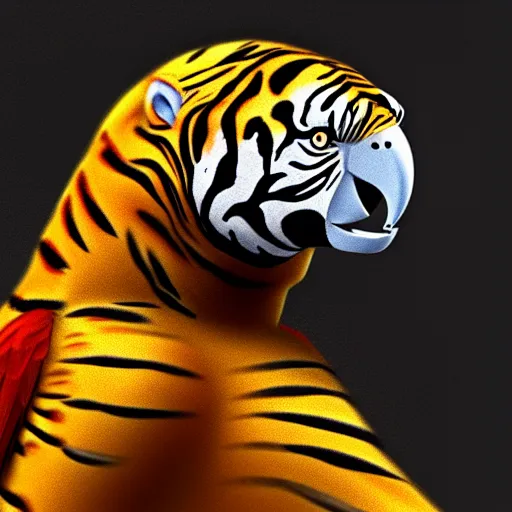 Image similar to a parrot and a tiger fused together, hyperdetailed, artstation, cgsociety, 8 k