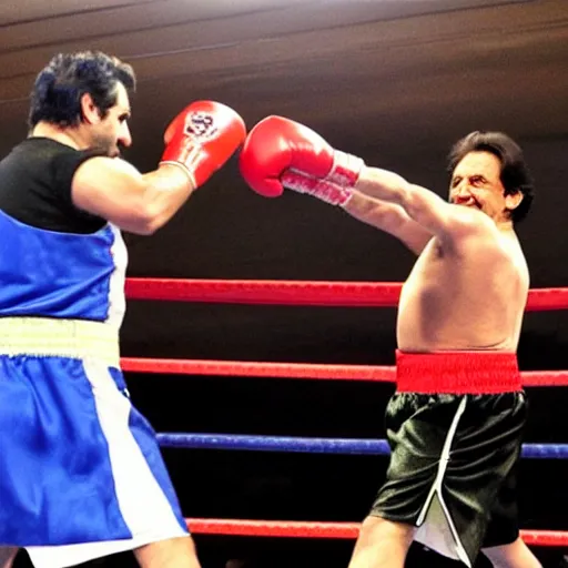 Image similar to Imran Khan beating up Nawaz sharif in a boxing match