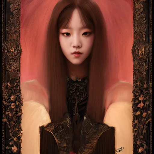 Image similar to a painting of jisoo of blackpink in the style of donato giancola, and in the style of charlie bowater, and in the style of jules ferdinand jacquemart, symmetry, smooth, sharp focus, semi - realism, photo realistic, dynamic lighting, artstation, poster, volumetric lighting, very detailed face, intricate complexity, 8 k, award winning