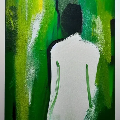 Image similar to dripping different shades of green paint across the abstract figure , heroic pose ,realistic , high detail, on a white background