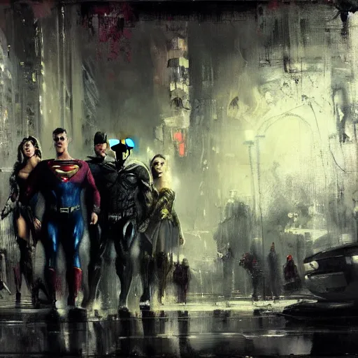 Image similar to justice league, jeremy mann painting