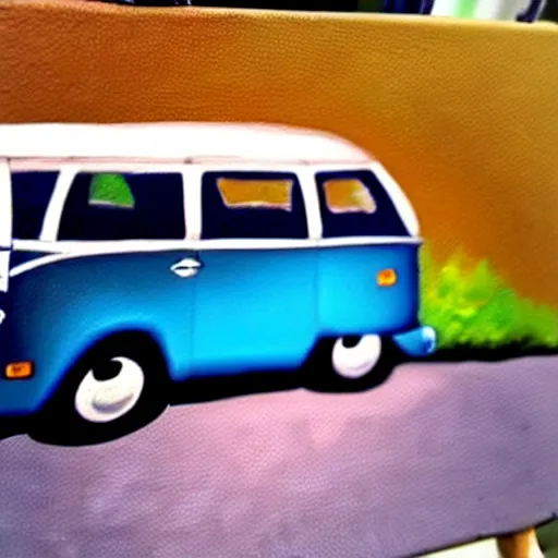 Image similar to a detailed oil painting of a vw bus