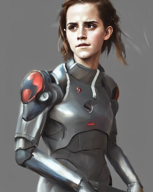 Image similar to hyper realistic painting of emma watson in an eva plugsuit, hyper detailed face, anime, concept art, 4 k, by greg rutkowski, trending on artstation