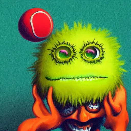 Image similar to a tennis ball monster , digital art, fantasy, magic, trending on artstation, ultra detailed, professional illustration by Basil Gogos