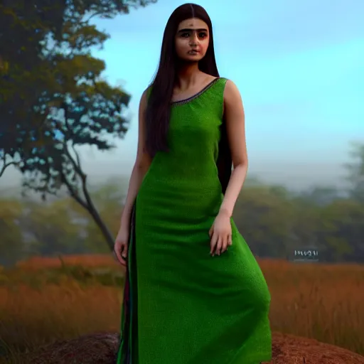 Image similar to daz3d genesis 8 female Alia Bhatt wearing mekhela bihu dress, Iray shaders, studio HDRI soft lighting, natural skin textures ultra hd 8k, ray traced, unreal engine, cinematic realistic portrait, face, beauty expressive pose, bare shoulders, fantasy, intricate, elegant, highly detailed, digital painting, artstation, concept art, smooth, sharp focus, illustration, art by artgerm and greg rutkowski and alphonse mucha