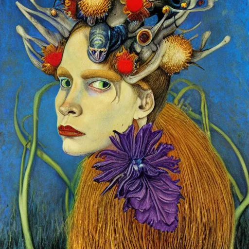 Prompt: the bone crown, by annie swynnerton and leo and diane dillon and ( diego rivera ), elaborate costume, flowers, iridescent beetles, rich color, dramatic cinematic lighting, smooth, sharp focus, extremely detailed