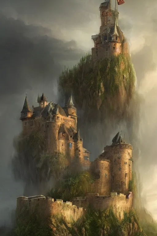 Prompt: Epic digital art of a castle under siege featuring a thunderstorm art by Christian Dimitrov and Raphael Lacoste, Trending on artstation, artstationHD, artstationHQ, 4k, 8k