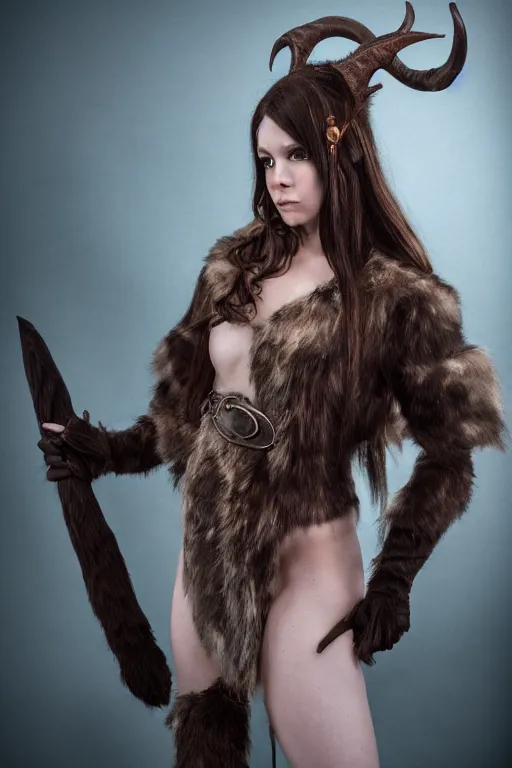 Prompt: a female DND satyr, high resolution film still, 8k, HDR colors, cosplay, studio lighting