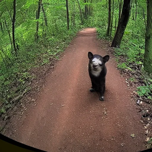 Prompt: mr. bean caught on a trail cam