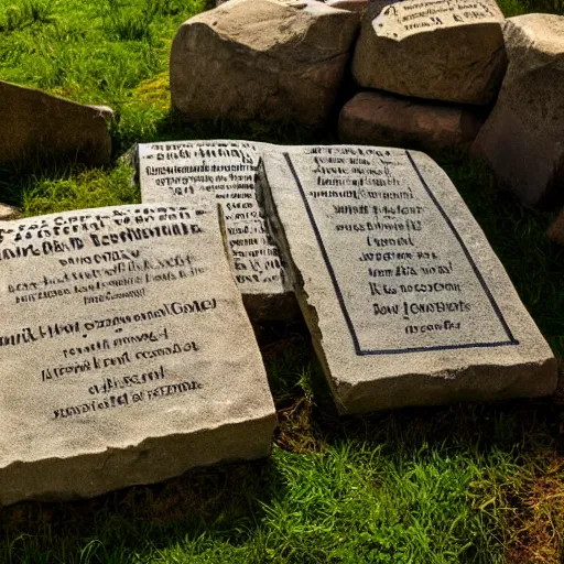 Prompt: the ten commandments stone tablets