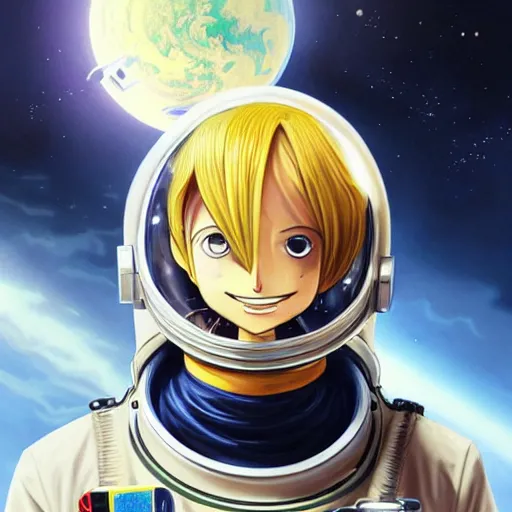 Image similar to sanji in a astronaut suit and sanji, black tuxedo, intricate, sanji, highly detailed, digital painting, artstation, concept art, smooth, sharp focus, illustration, sanji, unreal engine 5, 8 k, art by artgerm and greg rutkowski and alphonse mucha