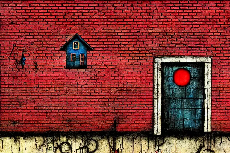 Image similar to house in the nowhere, abstract colors, red brick style, rule of thirds, shining, by adonna khare, by amir zand, by banksy, digital painting