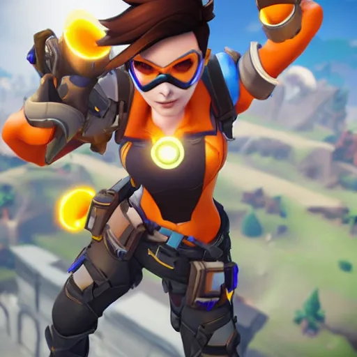 Tracer from Overwatch as a fortnite skin,, Stable Diffusion