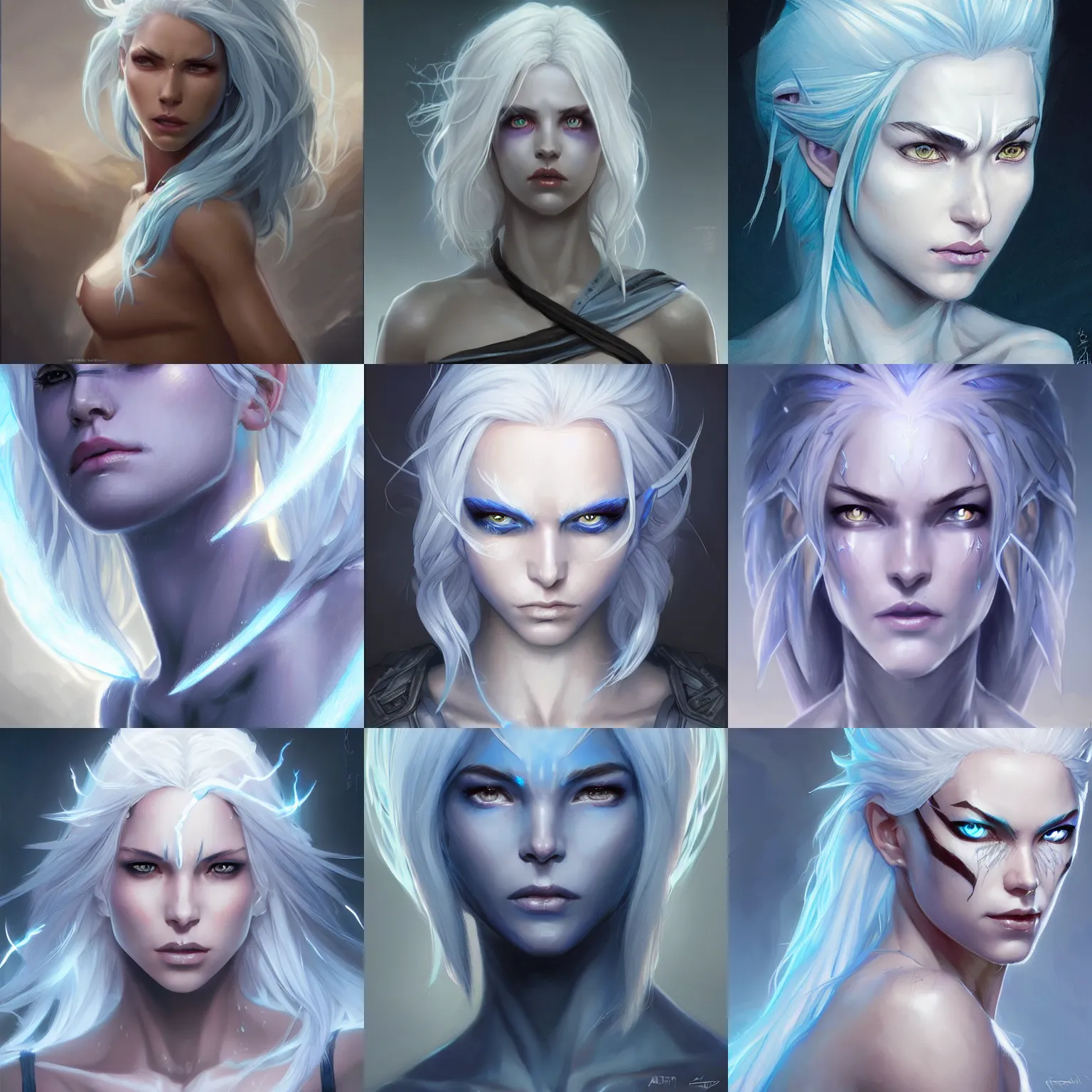 Prompt: female lightning genasi, art by artgerm and greg rutkowski and magali villeneuve,