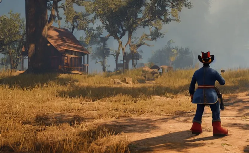 Prompt: screenshot of donald duck in red dead redemption 2,