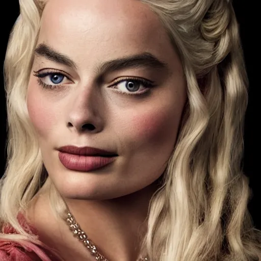 Image similar to A mix of margot robbie and khaleesi, portrait, highly detailed, professional photograph, studio lighting, sharp, 8k, HD